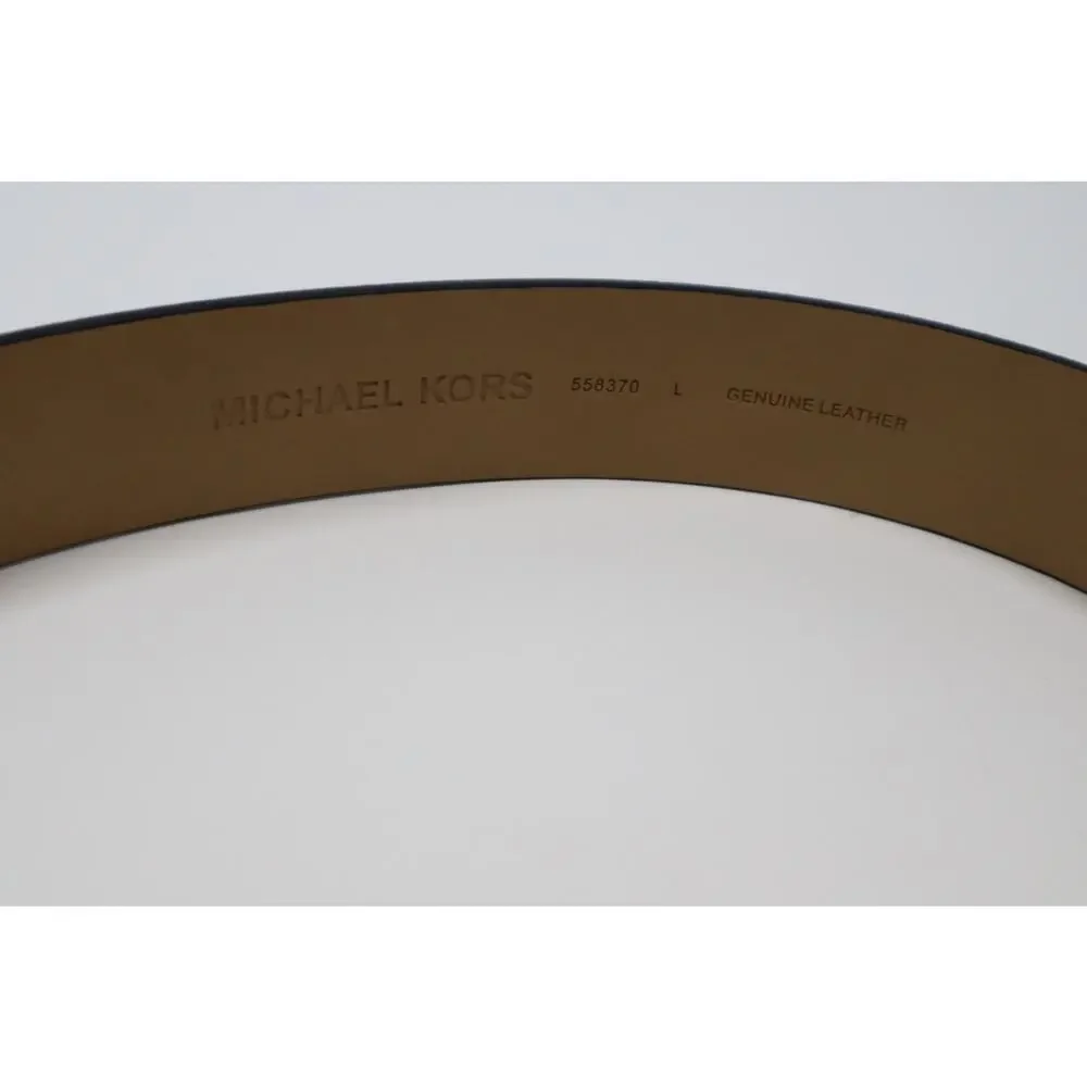 MICHAEL Michael Kors Black Genuine‎ Leather Belt with Silver MK Size L